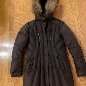 Andrew Marc Chocolate Puffer Jacket with real fur